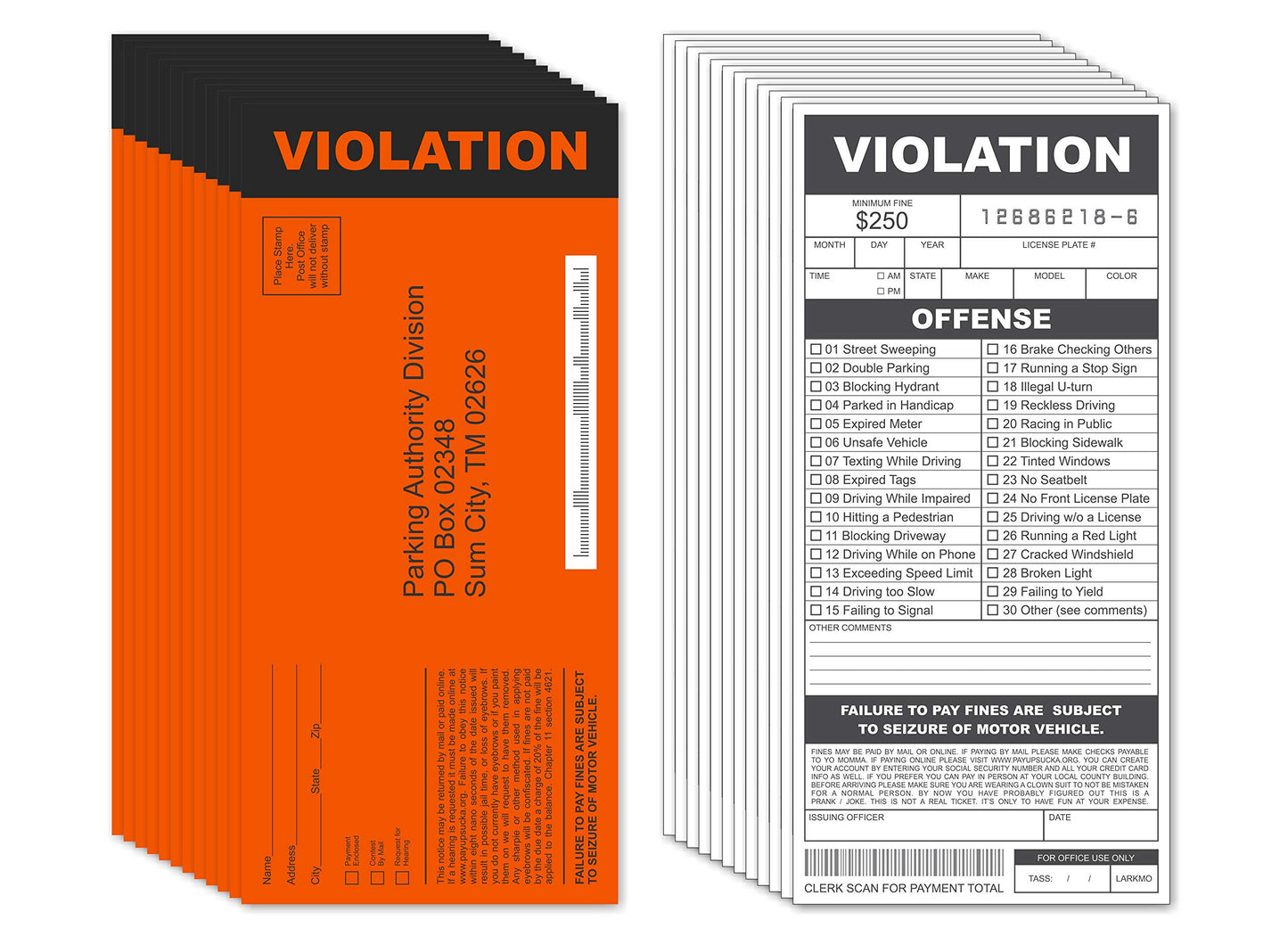 Fake Parking Tickets Prank - Qty 25, Joke Violation Parking, Funny Gag Pretend Police Traffic And Safety Car Citations, Kid Friendly