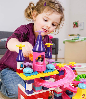 Marble Run Toy Building Sets, 161Pcs Castle Building Duplos For Age 2-5, Marbles Track Building Toys, Large Building Bricks Race Track Stem Educational Toys For Toddler Boy Girl Birthday Toys Gifts