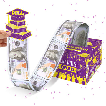 Graduation Money Box For Cash Gift Pull,Purple Gold Graduation Gift Surprise Money Box With Pull Out Happy Congrat Grad Card For