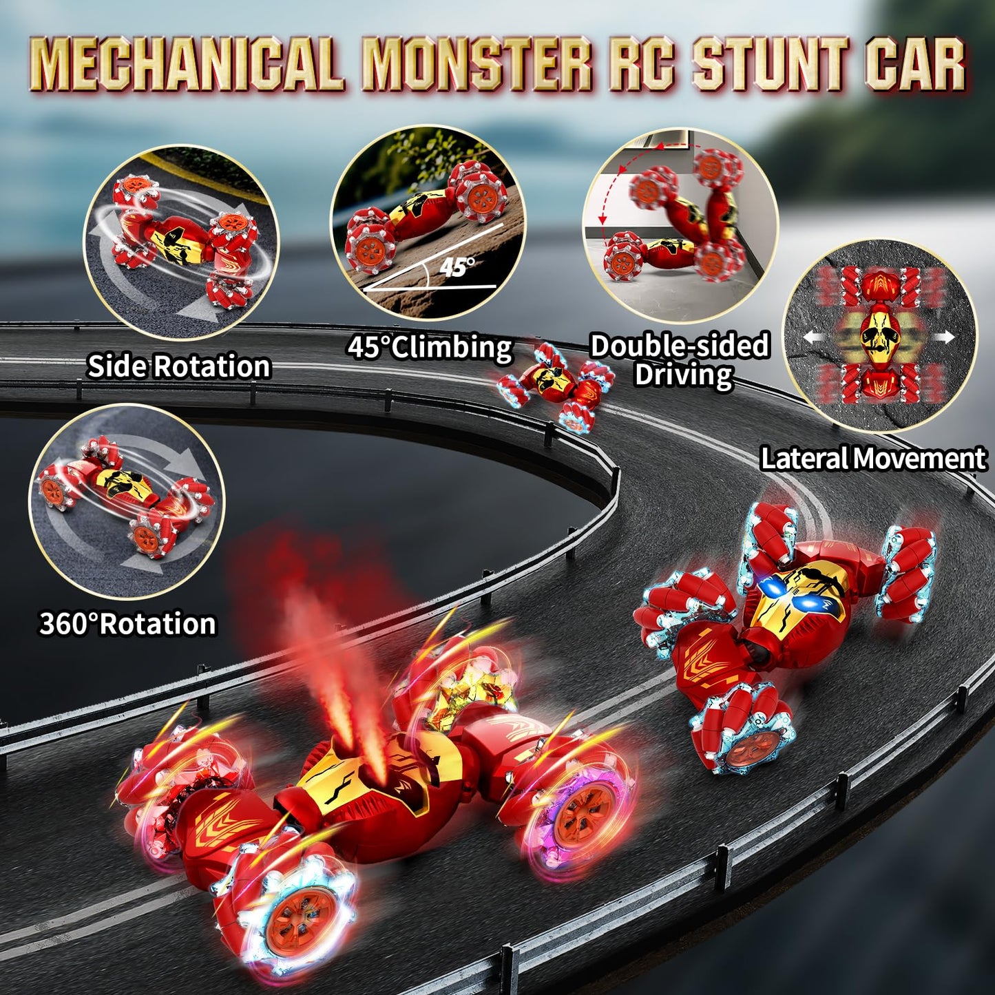 Lozadia Gesture Sensing RC Stunt Car with Spray, 4WD Remote Control Car Toys for 6-12 yr Boys Girls, 2.4Ghz Drift Hand Controlle