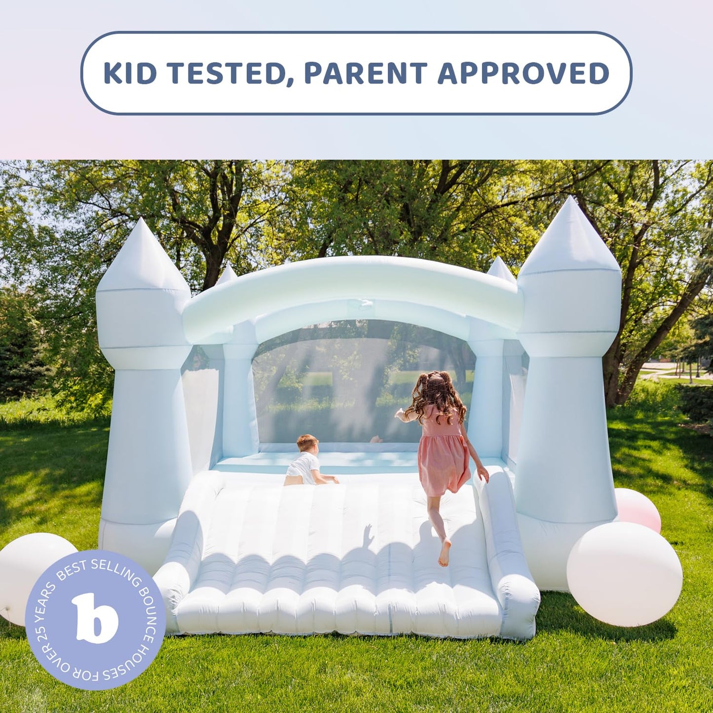 Bounceland Party Castle Daydreamer Mist Bounce House, 16.4 Ft L X 13.1 Ft W X 9.3 Ft H, Basketball Hoop, Ul Strong Blower Includ