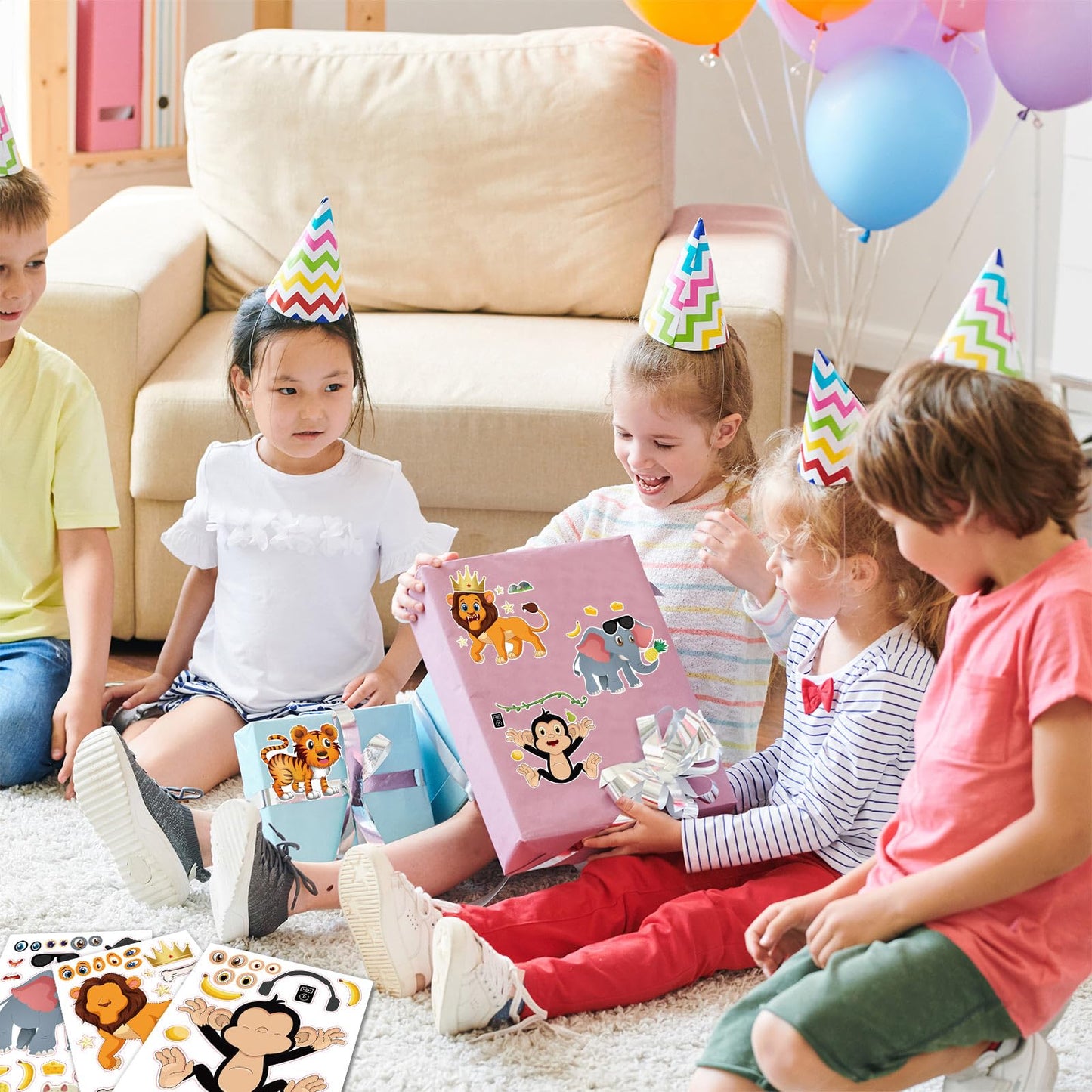 24 Sheets 8.3'' 5.9'' Make Your Own Zoo Animal Stickers For Toddlers Kids Party Favors, Make A Face Stickers For Kids Activitie