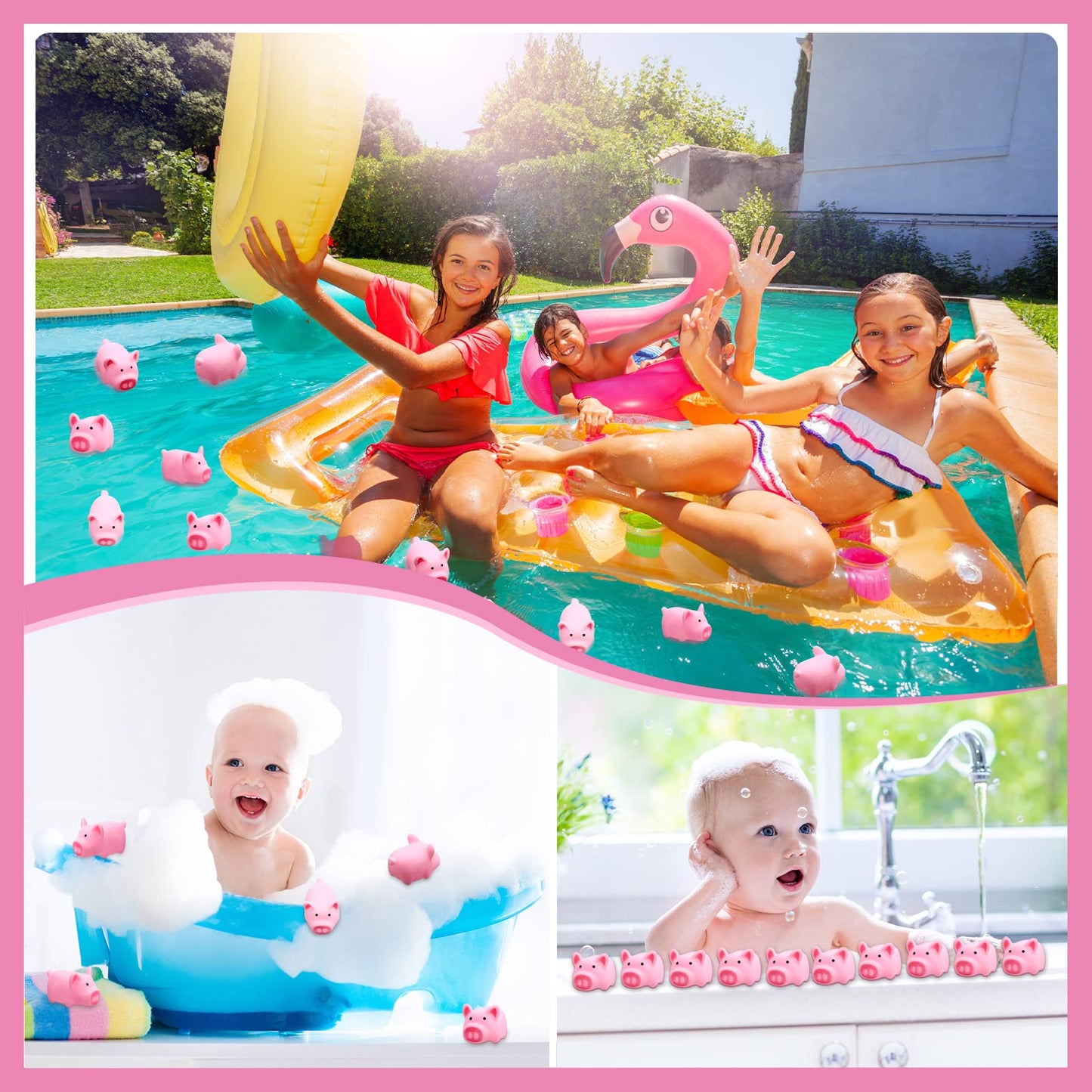 100 Pcs Rubber Pig Bath Toy Bulk Mini Pig Toys Pink Piggy Bathtub Toys Float Squeak Toys For Baby Shower Halloween Christmas Party Birthday Gift, 2.25 X 1.5 X 1.5 Inches