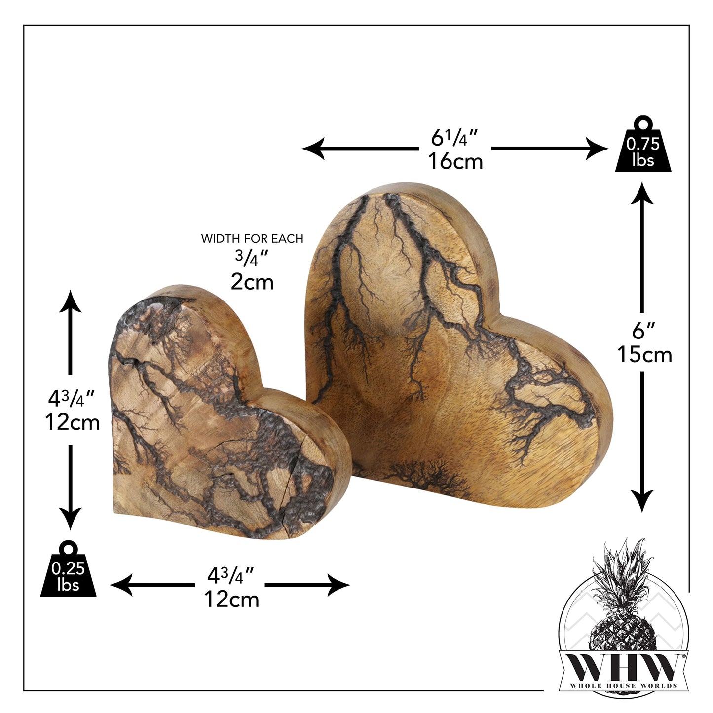 Whw Whole House Worlds Tree Of Life Embellished Hearts, Set 2,Carved Mango Wood, Rustic Incised Branch Pattern, 6.25 And 4.75 In