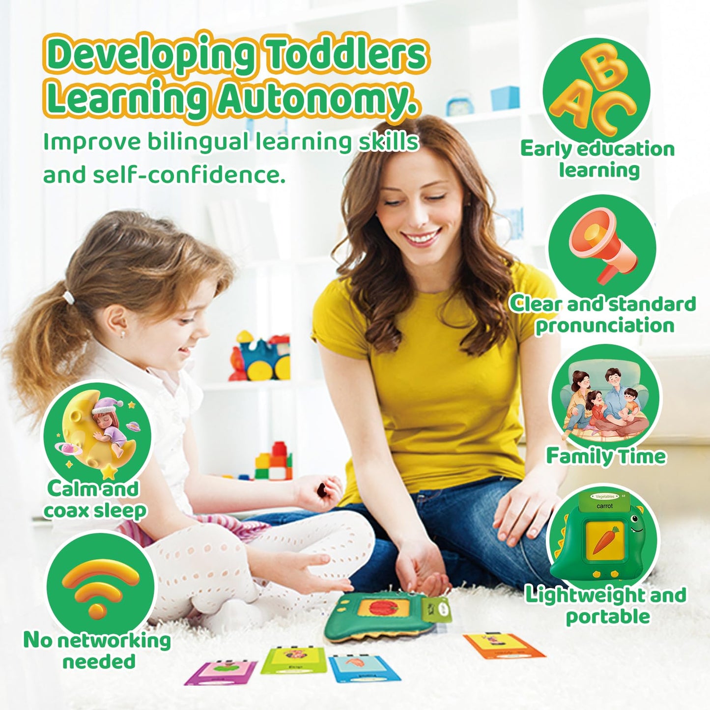 Veoraght Kids Toddler Toys, Baby Dinosaur Talking Flash Cards For 2 3 4 5 6 Year Old Boys Girls With 224 Sight Words, Autism Sen