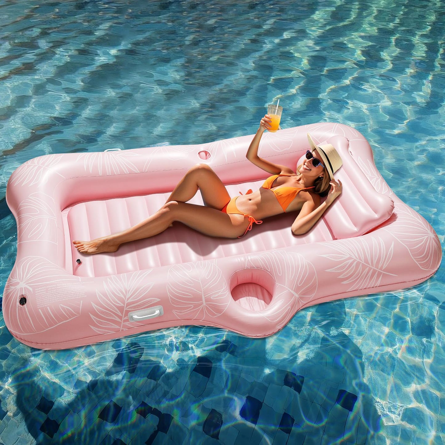Heysplash Inflatable Pool Float Lounge, Large Inflatable Pool Floats Boat For Adults With Cup Holder & Detachable Pillow, Tannin