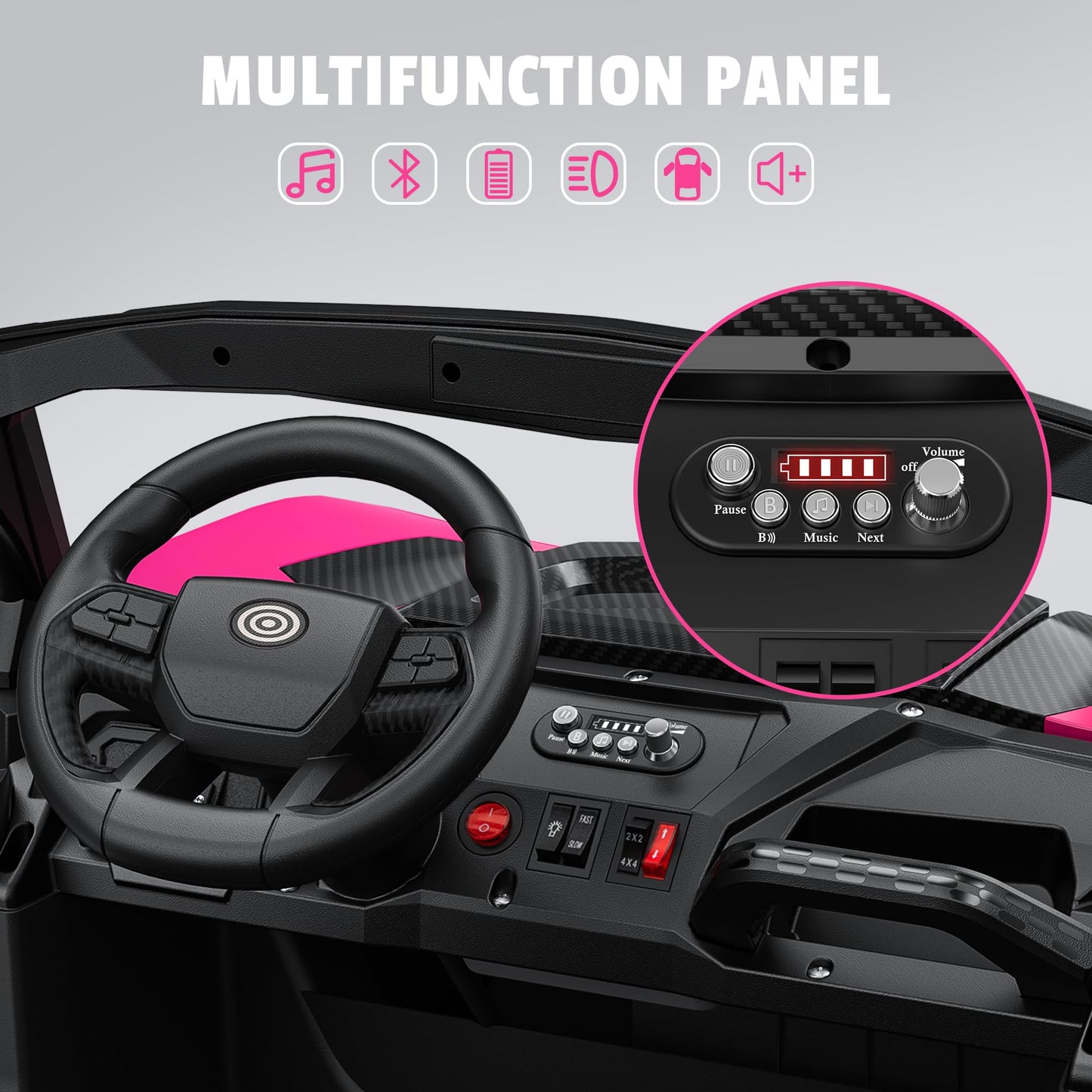 Arbeli 24V 2 Seater Ride On Car Truck, 4X200W, Eva Tires, 4Wd/2Wd, Rainbow Lights, Remote Control, Shock Absorbers, Bluetooth, R