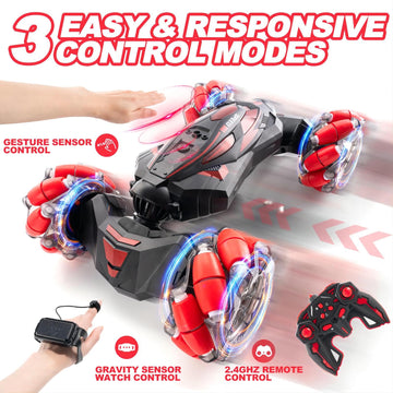 WJWMIRC 1:10 Remote Control Stunt Car 4WD 2.4 GHz Hand Gesture Sensing RC Crawler Vehicle 360 Flips with Lights Music Spray Birt