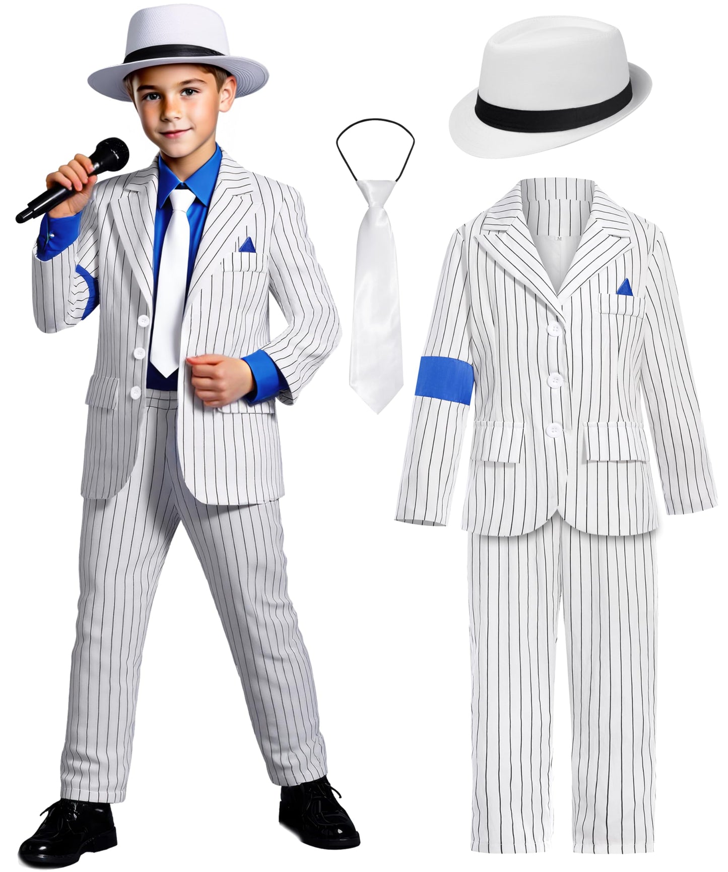 BAURGHOP Kids Dance Star Costume for Boys Girls 80s 90s Pop Stage Outfit for Cosplay Party Halloween (8-9 Years)