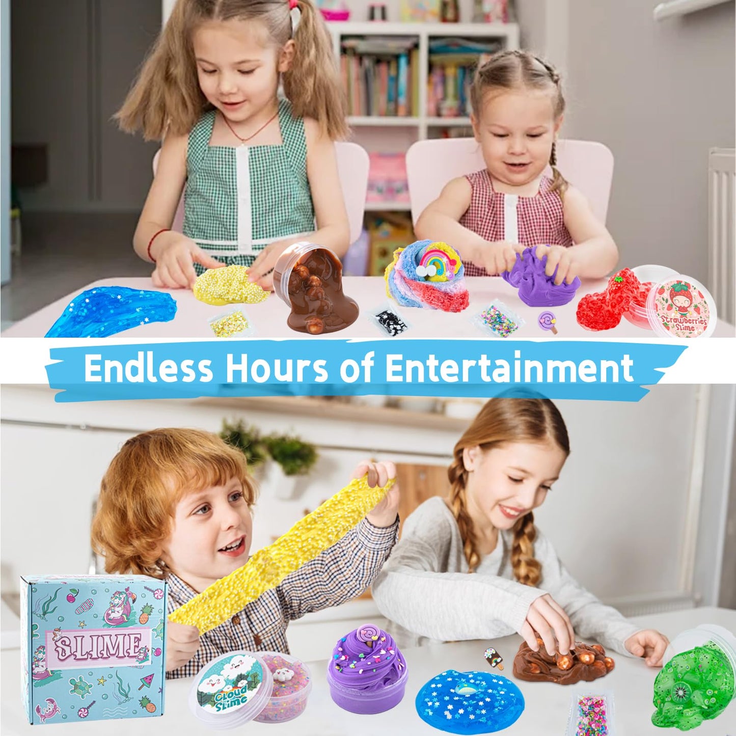 Slime Variety Pack Different Textures, 8 Pack Slime Kit Includes Butter Slime, Rainbow Cloud Slime & Clear Beaded Slime, Glow In