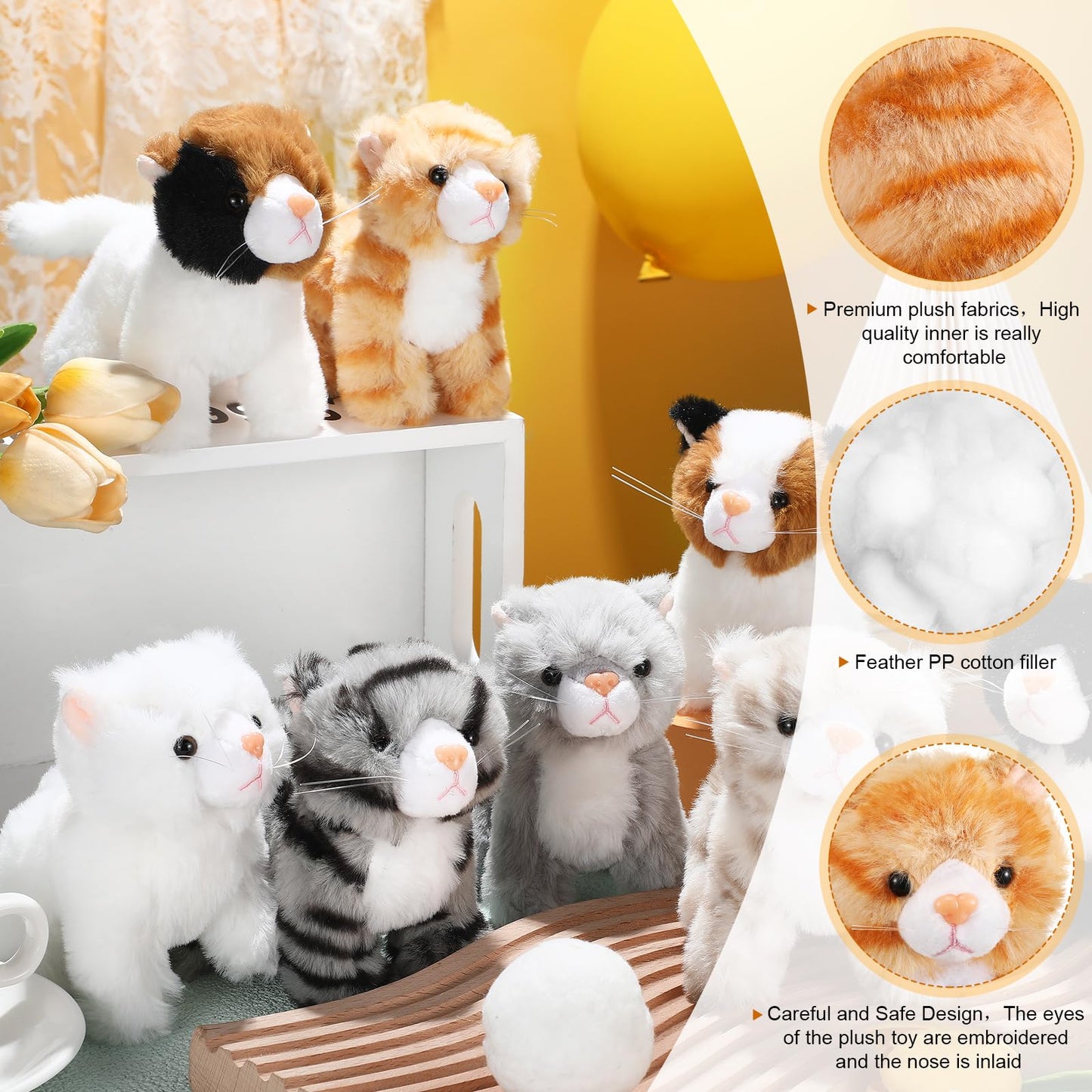 8 Pieces Plush Pets 5 Inch Stuffed Animals Bulk Assorted Cute Stuffed Pet Animal Plush Toys Small Plush Animals For Halloween Kid Classroom School Pet Party Favors Supplies Decoration (Stehende Katze)
