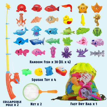 Cozybomb Magnetic Fishing Game For Kids - Bath Pool Toys Set For Water Table Learning Education Fishin For Bathtub Fun With 4 Sq