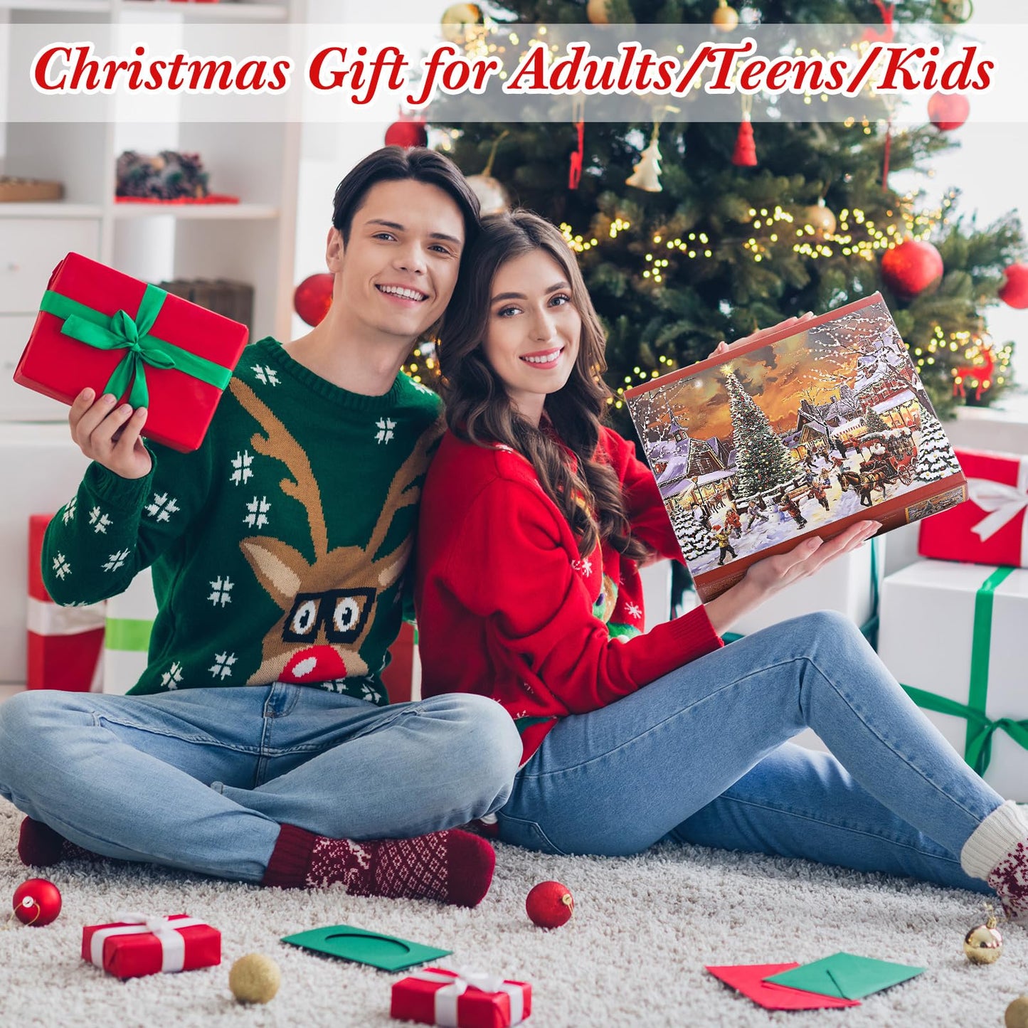 Civaner 1000 Piece Christmas Jigsaw Puzzles for mature-themeds Christmas Advent Calendar Puzzles Christmas Countdown Calendar 2024 Jigsaw Puzzle Holiday Santa Puzzle for mature-themed(Christmas Scene)