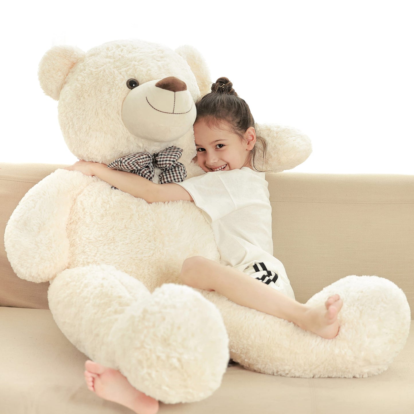 Poutmac 47 Inch Giant Teddy Bear Stuffed Animal White Big Plush Teddy Bear Valentine'S Gift For Girlfriend Soft Stuffed Bear Ani