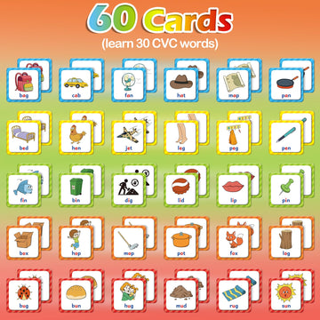 Aizweb Cvc Word Match Game - 60 Pc Toddler Card Games For Kids Ages 3-6, Phonics Flash Cards For Preschool & Kindergarten Learning Activities, Educational Toys For Home School Supplies