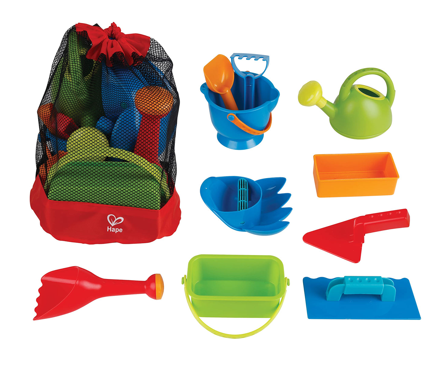 Hape Big Beach Toy Essential Set with Durable Mesh Bagpack| 10 PCs Beach Sand Toys Accessories for Kids