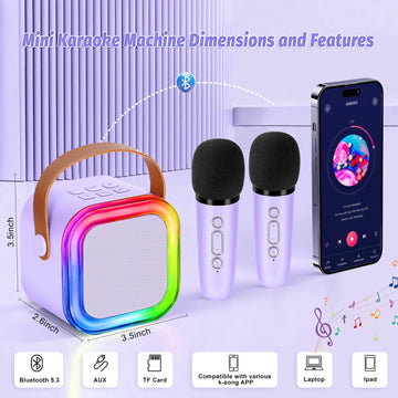 Mini Karaoke Machine for Kids,Girl Toys,Karaoke Microphone Wireless for Kids,Gifts for 4,5,6,7,8,9,10 Year Old Girl Toys 2PCS (P