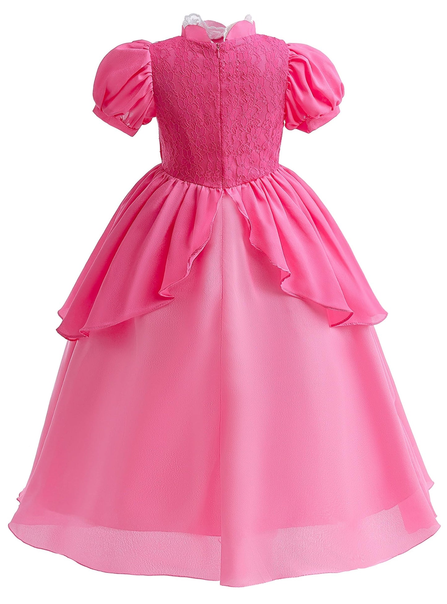 Kids Princess Peach Costume For Girls Dress Up With Crown Gloves Wand Earrings - Princess Peach Dress For Girls 10-11 Years