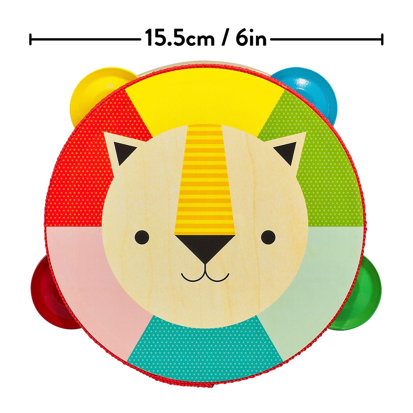 Petit Collage Kaleidoscope Lion Wooden Tambourine For Kids – Toy Musical Instrument For Ages 18+ Months – Activity Toy Made With Safe Materials – Makes A Great Gift Idea
