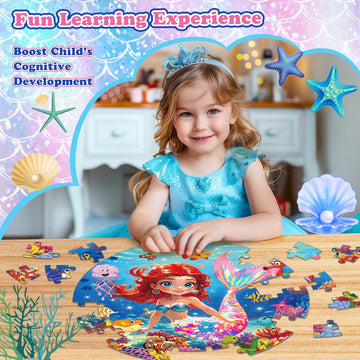 72 Pieces Shimmery Jumbo Mermaid Floor Puzzle For Girls 3-5 4-6 Age Floor Puzzles For Boys And Girls Large Round Floor Jigsaw Pu