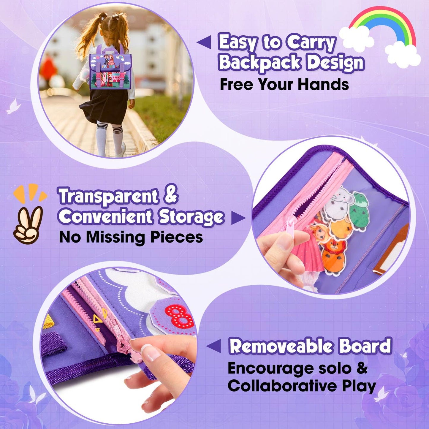 Freybli Toddler Busy Board Montessori Toys For 1-3 Year Old Girl Birthday Gift, Educational Learning Busy Book For Toddlers 1-3,