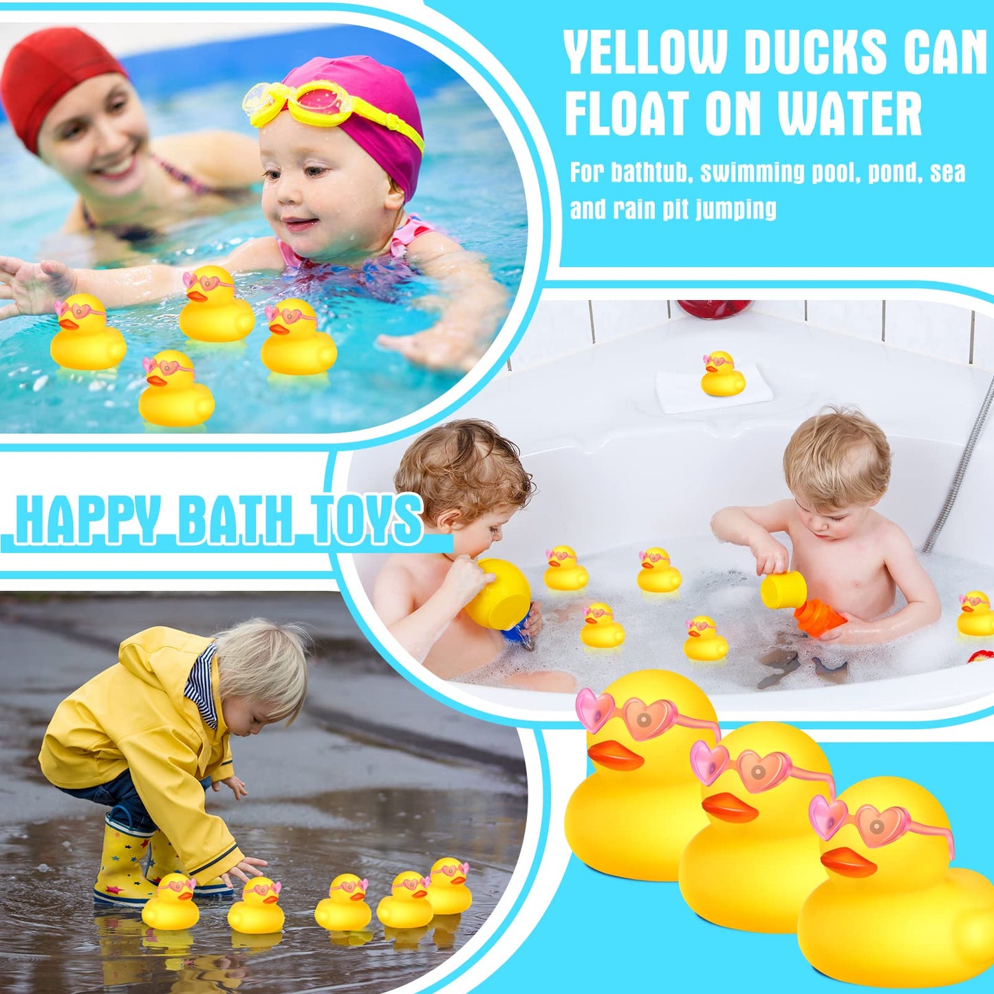 Chivao 12 Pcs Rubber Ducks With 12 Sunglasses/ Hats/ Headwear/ Scarf Small Cruise Ducks In Bulk Mini Rubber Duckies Bathtub Toys For Valentine'S Day Gift Hide(Yellow, Duck With Heart Glasses)