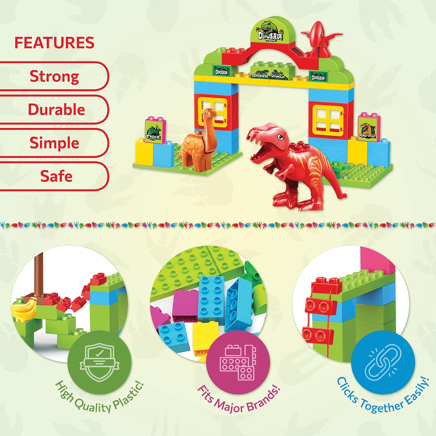Toyvelt Dinosaur Blocks Toy 72 Piece Jurassic Era, Children'S Dinosaur Blocks, Dinosaur Blocks For Kids 3-5, Dino Building Block