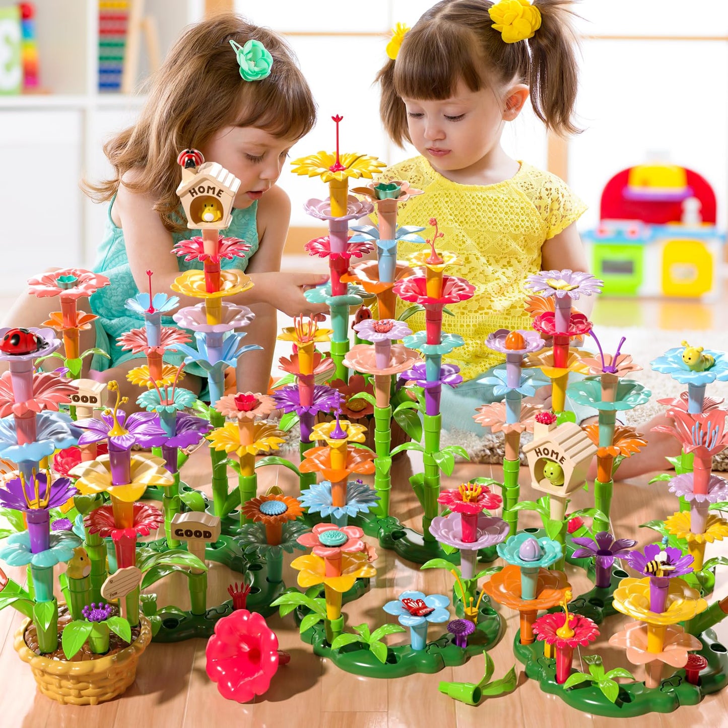 Temi 224 Pcs Flower Garden Building Toys For Girls Toys, Educational Stem Toy And Preschool Garden Play Set For Toddlers 3 4 5 6 7 Year Old Kids Boys Girls, Flower Stacking Toys For Kids Age 3-6