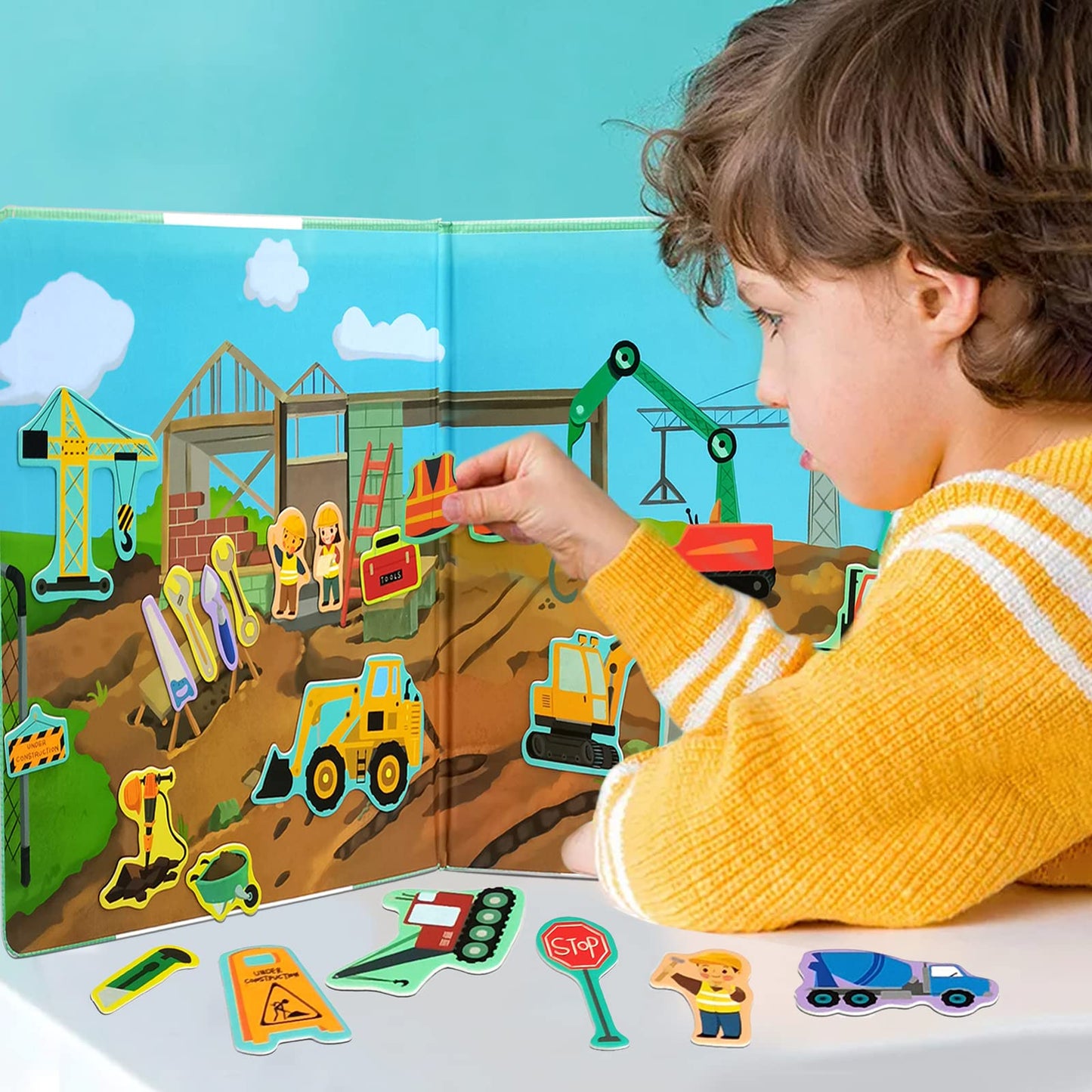 Construction Site Fridge Magnets For Toddlers, 50 Pcs Refrigerator Magnets For Kids, Create A Scene Magnetic Play Sticker Book Travel Game Educational Toys For Kids