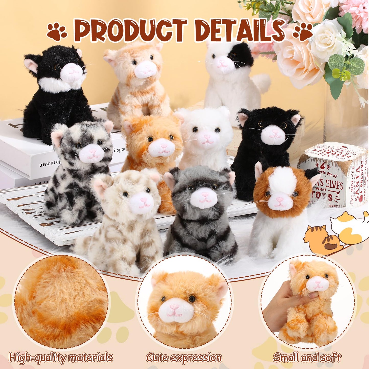 Lenwen 10 Pcs Cat Stuffed Animals Bulk Soft Cuddly Kitten Plush Sets Smitten Kittens Assorted Fluffy Stuffed Cats For Kiddos Birthday Valentine‘S Day Gift Party Goodie Bags Stuffers(Sitting Style)