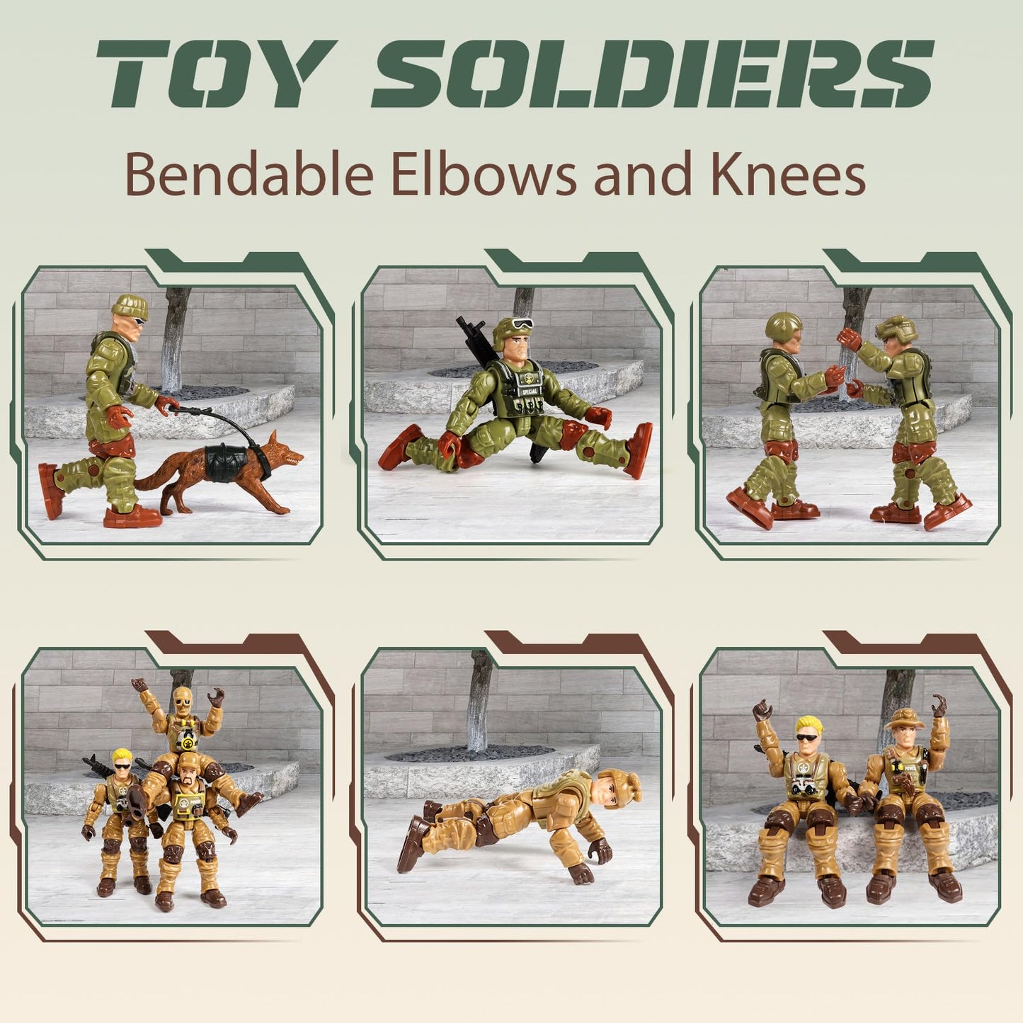 HAPTIME Army Men Action Figures with Toy Soldiers for Boys Plastic Army Toys for Boys 6-8 Birthday Gift for Military Collectors (6Pcs Green + 6Pcs Yellow)