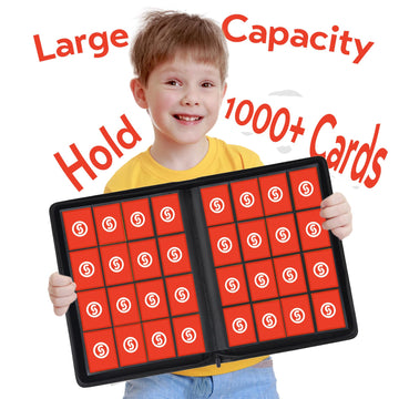 1000+ Pockets Trading Card Binder enhanced 16 Pocket Card Binder Ringless Side Loading Collection Album Holder Folders for MTG TCG Game Cards & Sports Cards (Red)