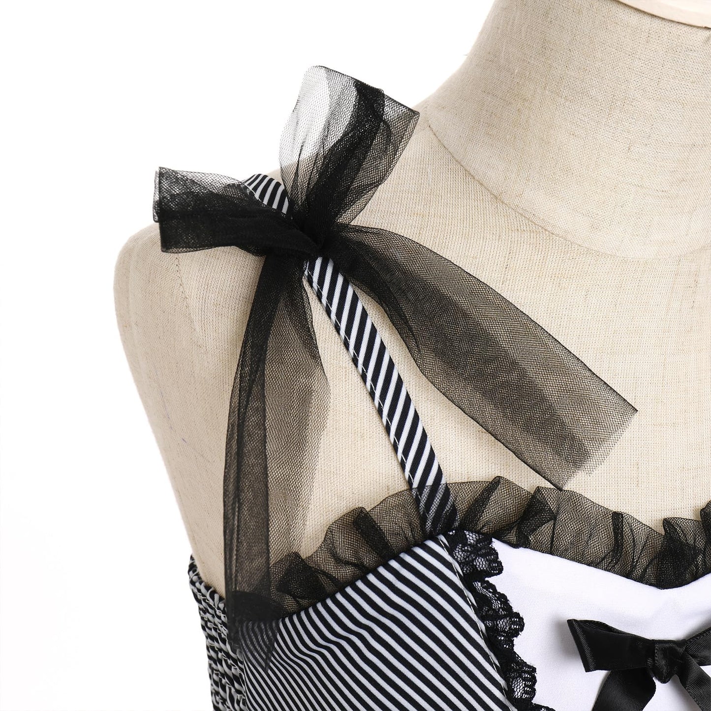 Kids Girls Halloween Costume Black and White Green Striped Stripes Block Ruffle Lace Tulle Dress Up Outfit Toddler Cosplay Fancy