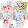 Foldtier 50 Pcs Dinosaur Cups For Kids 12 Oz Disposable Plastic Cups With Straws And Lids Dinosaur Clear Cup Birthday Party Cups