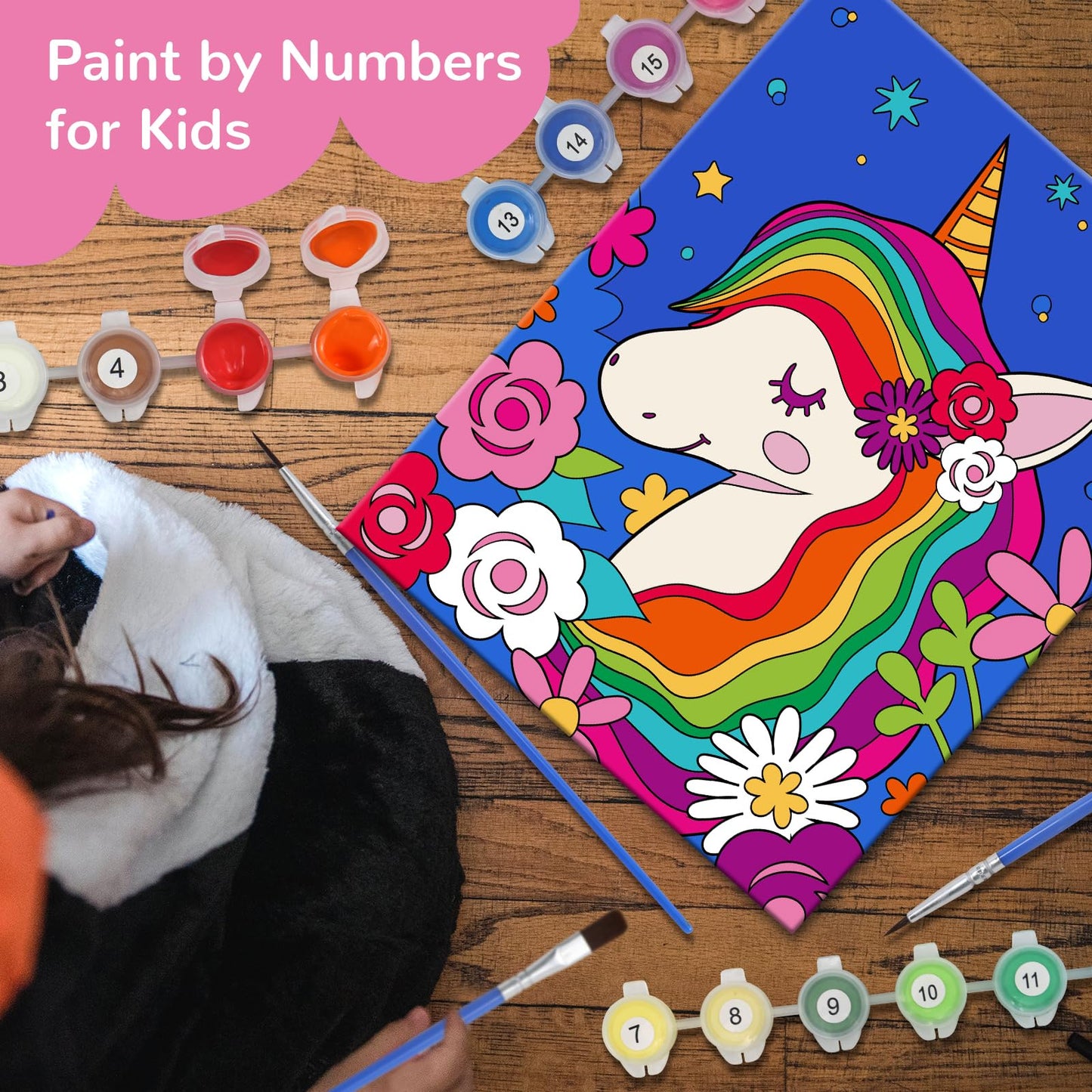 Goldentime 3 Framed Canvas Paint By Numbers For Kids Ages 6 8 10 12 -Easy Paint By Numbers Kit For Kids And Adults -Unicorn Pain