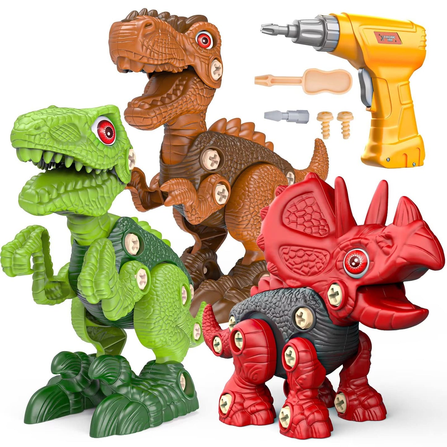 Sanlebi Toy for 4 5 6 7 Year Old Boys Take Apart Dinosaur Toys for Kids Building Toy Set with Electric Drill Construction Engine