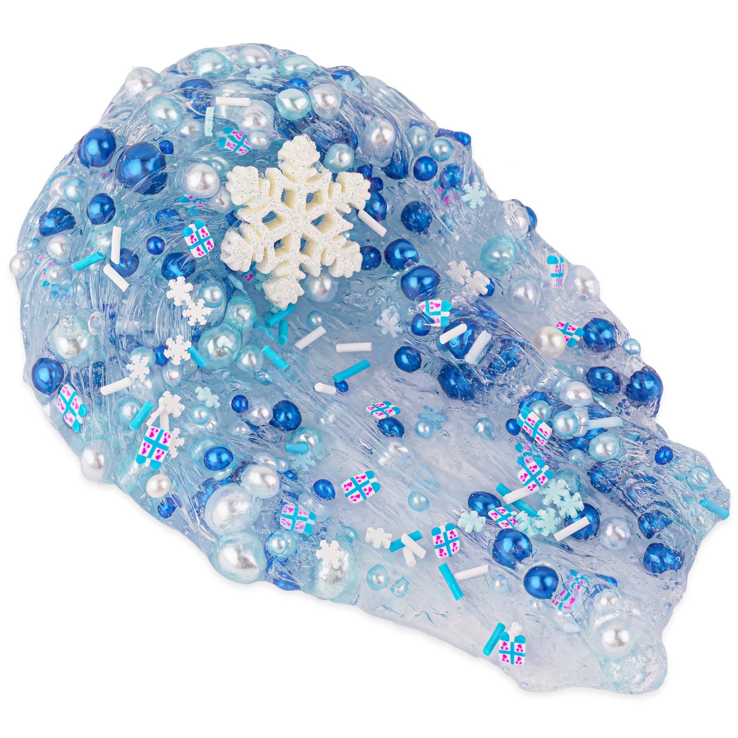 Blue & White Pearl Bead Slime, Good Stretchy & Non-Sticky Crunchy Slime, Slime Party Favors For Kids, Slime Sensory Toys, Girls