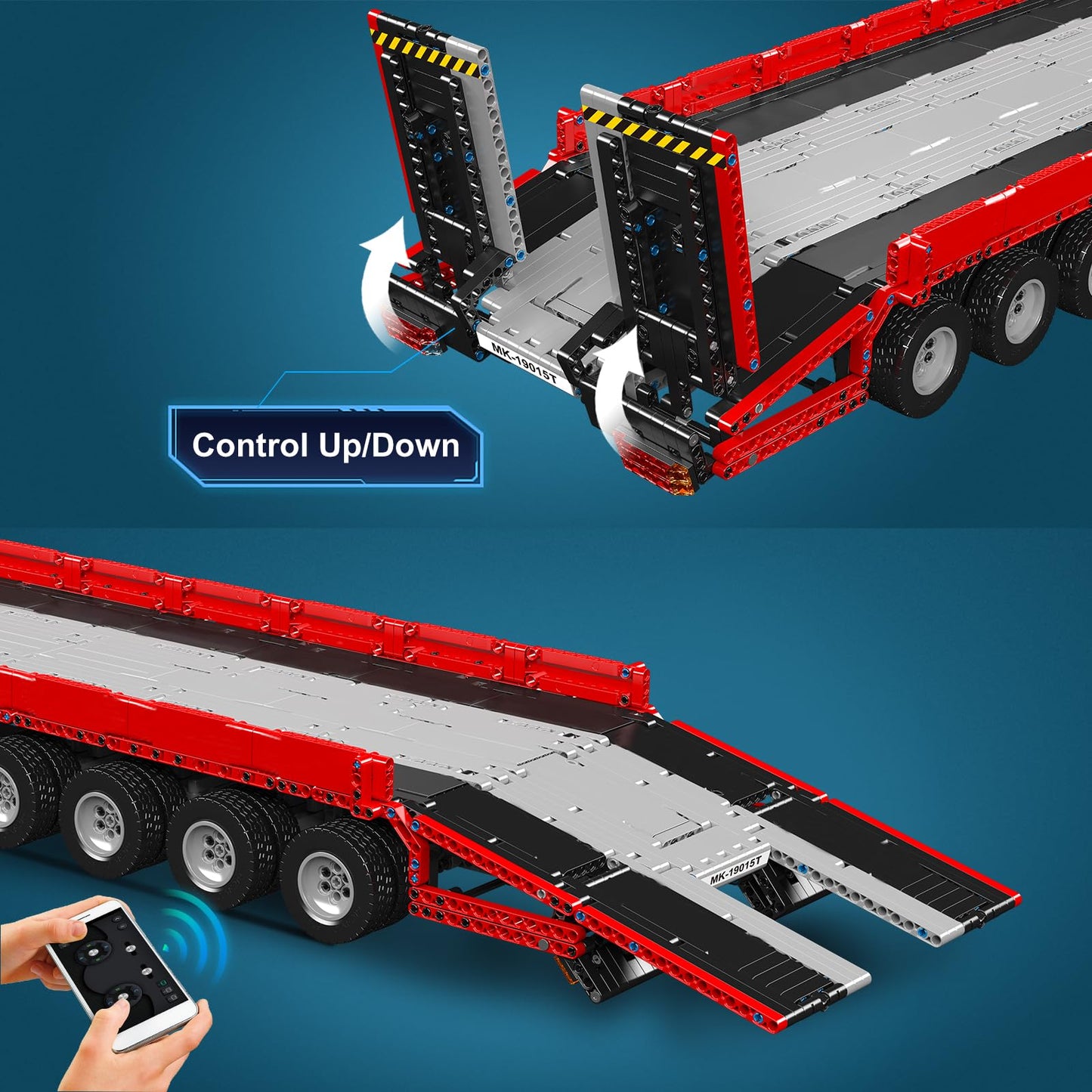 Mould King 19015T Trailer Truck Building Blocks Set, 3399 Pieces, RC Motor, Large Technik Plastic Model for Ages 14+/Adults
