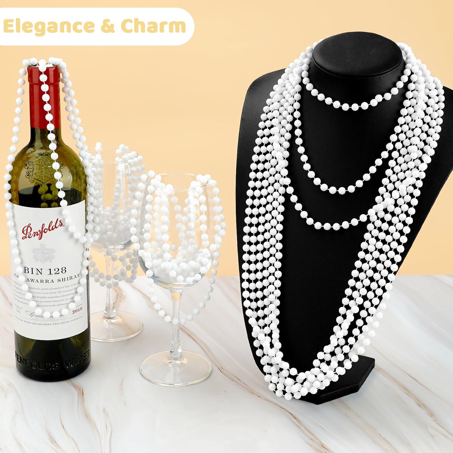 ZYFLSQ 100 Pcs 33'' 7mm White Beads Necklaces, Bulk Mardi Gras Beaded Necklaces, Party Beads Costume Necklaces