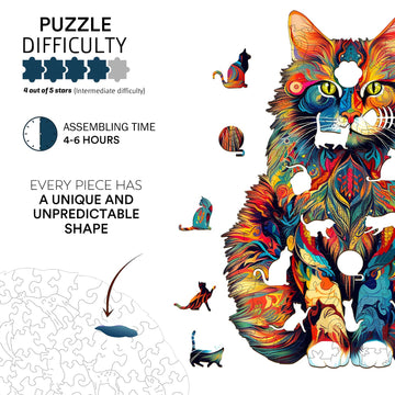 Jigfoxy Wooden Puzzle For Adults, Cat Wooden Jigsaw Puzzles For Adults, Unique Animal Shape Wood Cut Puzzles For Family Friend (M-11.7 * 9.4In-190Pcs)