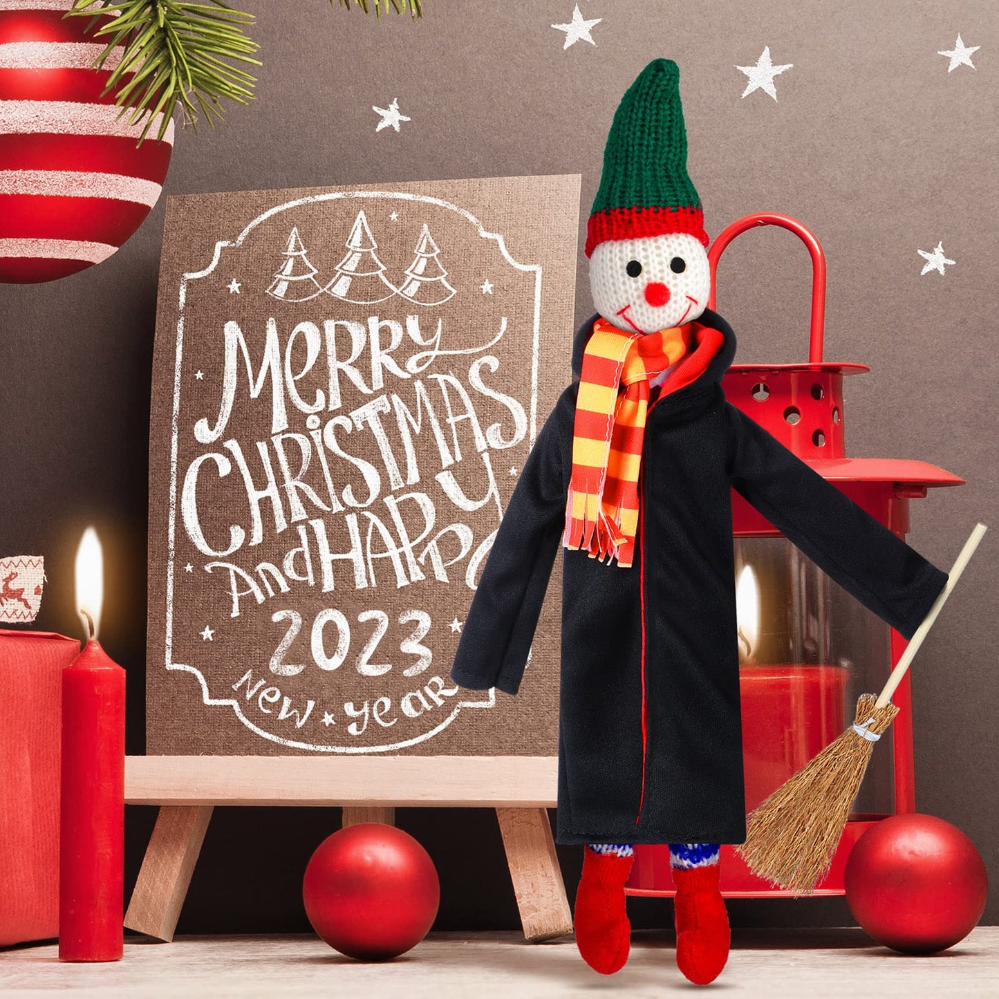 Hungdao 6 Pcs Christmas Clothes Accessories Wizard Robe Outfit Scarf And Broom Costume Dress Up For Christmas Decor