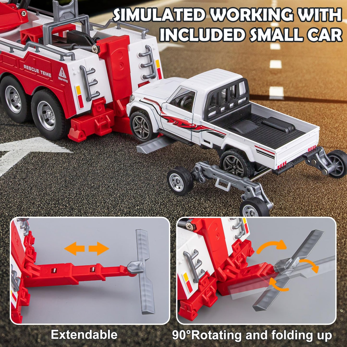 HAPYAD Tow Truck Toy for Boys, Metal Tow Truck with Crane Toy Model, Construction Vehicles with Lights and Sounds, Gift for Kids