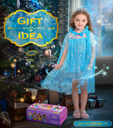 Kids Princess Dress Up Clothes For Little Girls, Bibuty Pretend Play & Dress Up Princess Costume Set With Princess Dresses Crown Cape For Little Girls, Princess Toys Gifts For 3-6 Toddler Little Girls