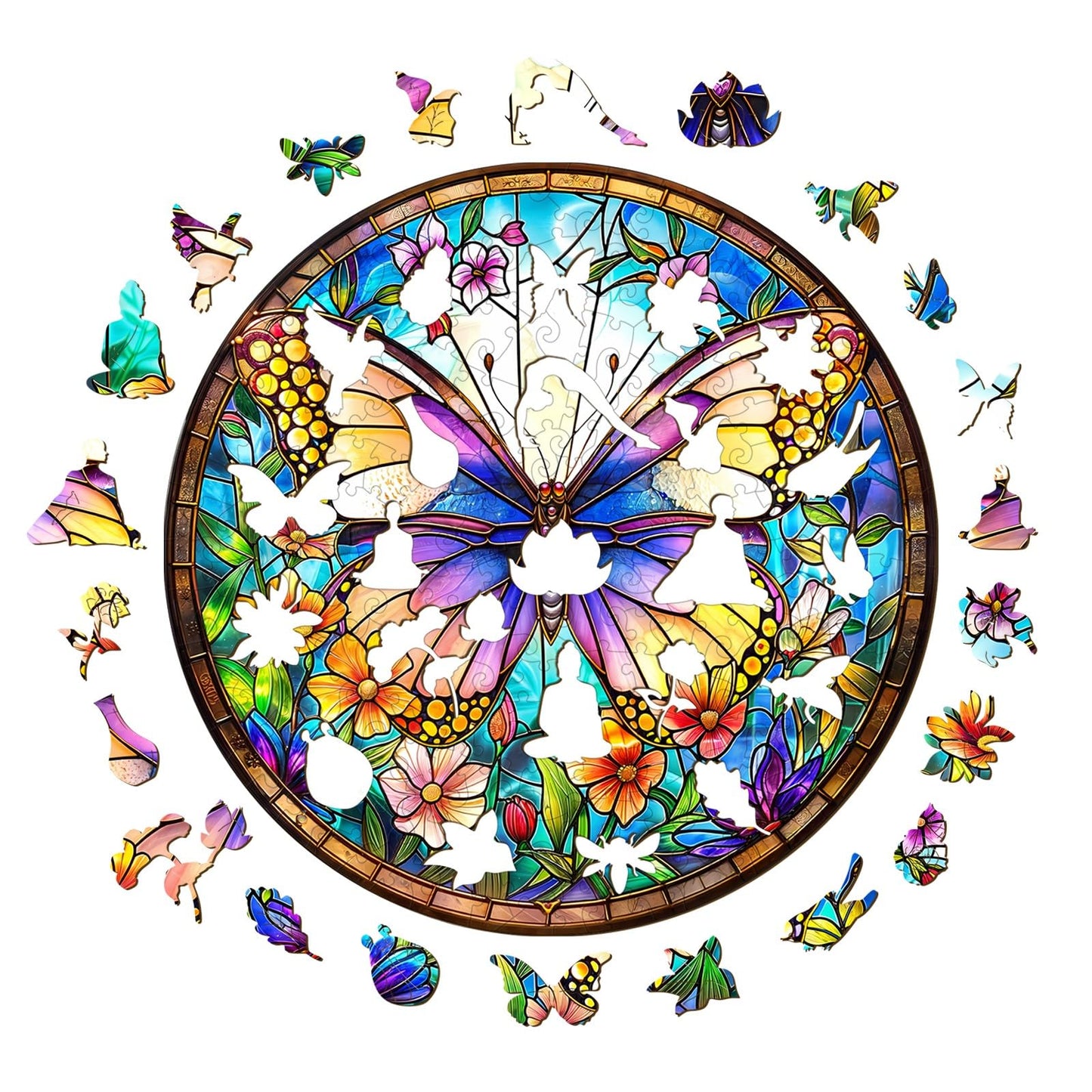 Wooden Puzzle for mature-themeds-Colorful Butterfly Wooden Puzzle Unique Shape Advanced Wooden Jigsaw Puzzle for mature-themed Wood Puzzles Challenge Wooden Jigsaw Puzzle (M-11.4 * 11.4in-200pcs)
