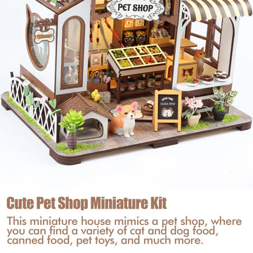 Annisoka Diy Miniature House Kits Pet Shop Diy Dollhouse Kit Mini House Building Kit With Furniture And Light Tiny House Arts An