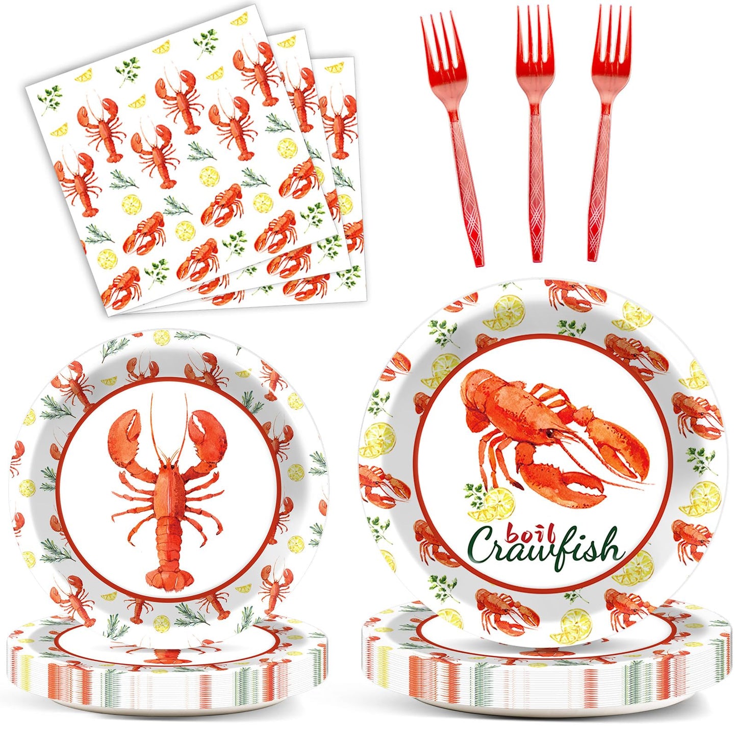 Qyeahkj 100Pcs Crawfish Boil Party Supplies Serve 25 Crawfish Plates Napkins For Lobster Seafood Shrimp Boil Decorations Crawfis
