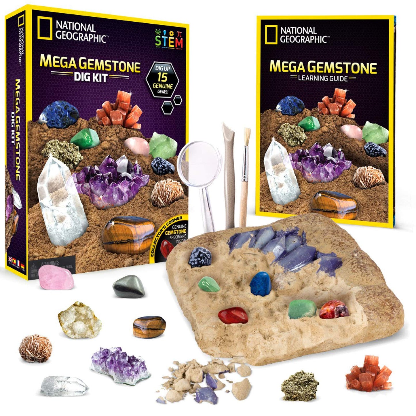 National Geographic Mega Gemstone Dig Kit - Dig Up 15 Real Gemstones And Crystals, Science Kit For Kids, Gem Digging Kit, Gift F