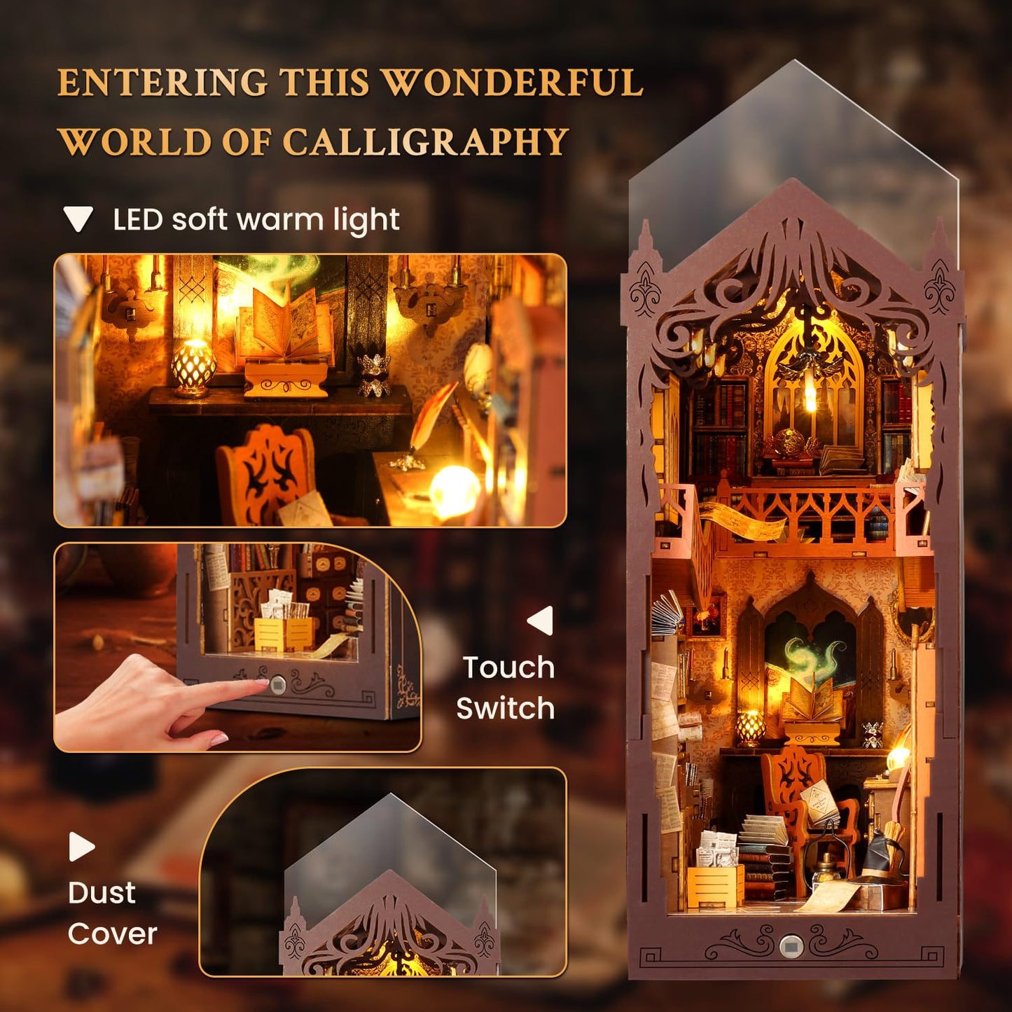 Lycidae Book Nook Kit, Diy Magic Dollhouse, Booknook, Miniature House Kit, 3D Puzzle Wooden, Led Lights, Decoration Gift, Bookno