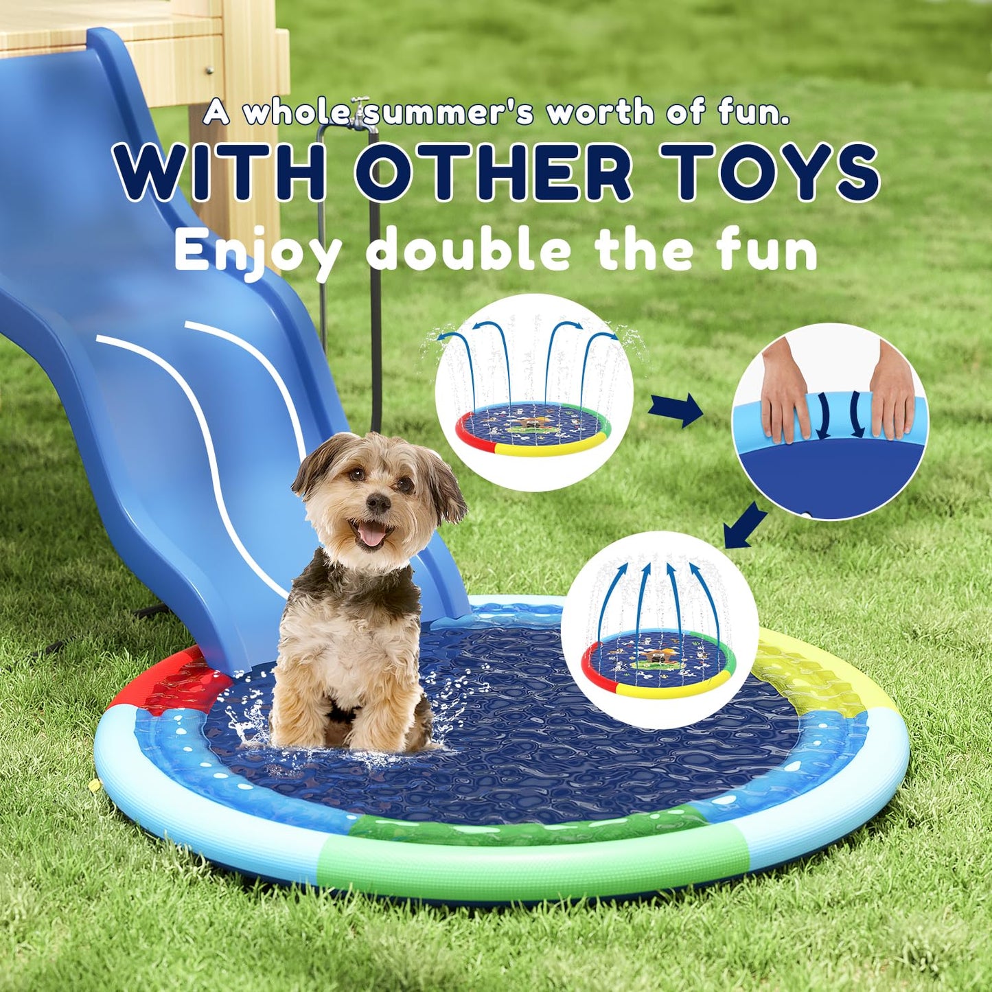 Kids Non Slip Splash Pad -67In Outdoor Sprinkler Play Mat, Dog And Kids Water Toys, Garden Lawn Pool Mat, Summer Outdoor Water T