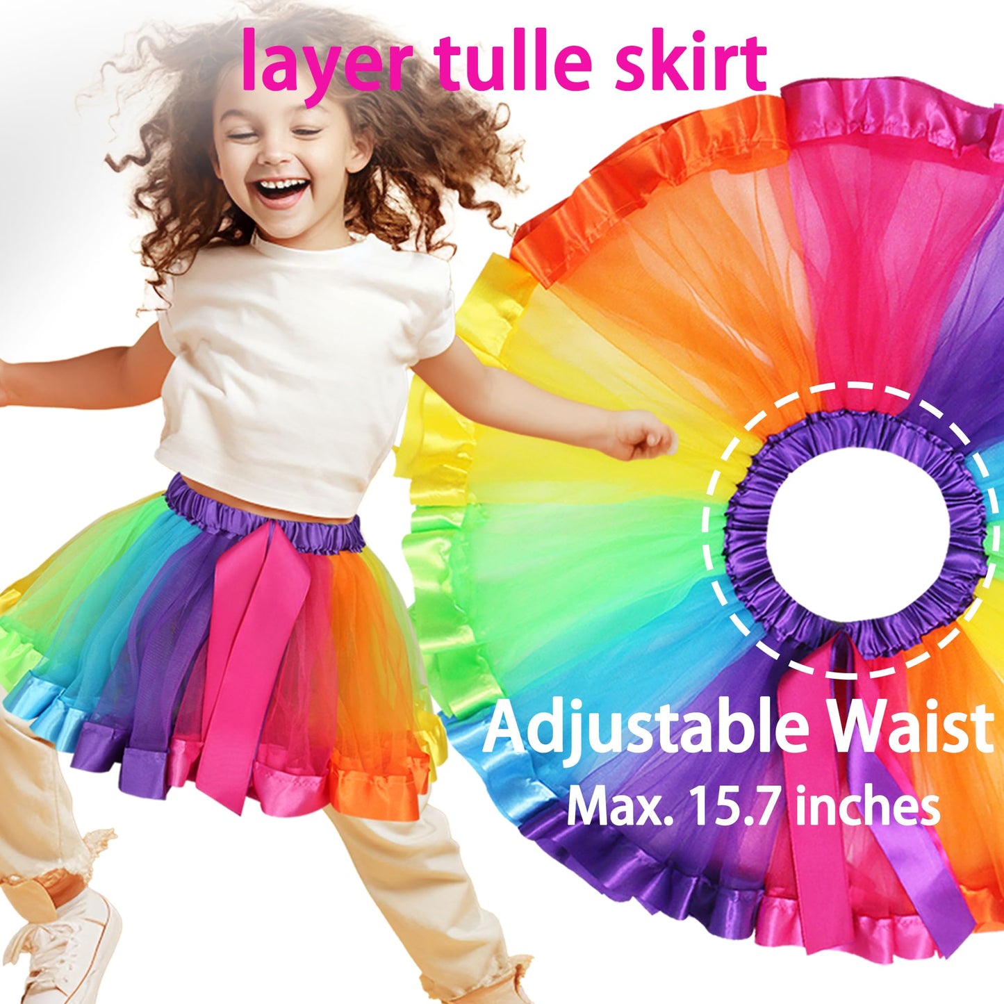 D.Q.Z Fairy Butterfly-Wings Costumes For Girls Dress Up Clothes Rainbow Tutu Mask Headband Role Play Toys For Girl 3-8 Gift (Rainbow)